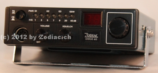 Zodiac Digi 40
Typ:CB-Gerät
Frequenz:26.965-27.405 MHz
Kanäle:23/40
Modulationsart:AM
Leistung:0,5/3,5 Watt
Hergestellt ab: 1979
Sonstiges: die schwedische Version hat nur 23 Kanäle, aber eine Leistung von 3,5 Watt
Schlüsselwörter: Zodiac Digi 40