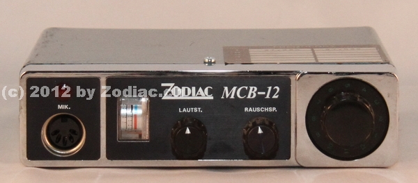 Zodiac MCB-12
Typ:CB-Gerät
Frequenz:27.005-27.135 MHz
Kanäle:12
Modulationsart:AM
Leistung:0,5 Watt
Hergestellt ab: 1977
Schlüsselwörter: Zodiac MCB-12
