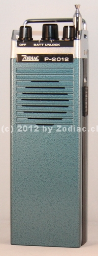 Zodiac P-2012
Typ:CB-Gerät
Frequenz:27.005-27.135 MHz
Modulationsart:AM
Kanäle:12
Leistung:0,5 Watt
Hergestellt ab: 	1980
Schlüsselwörter: Zodiac P-2012